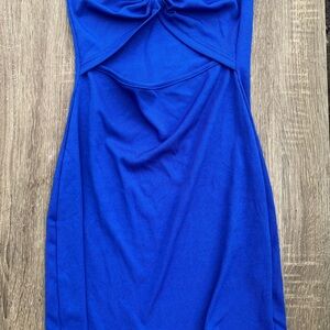 Shein Vibrant Blue strapless Ribbed mini dress